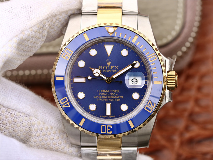 Replica Rolex Submariner 116613 Two Tone Blue Ceramic with Asia 3135 ...